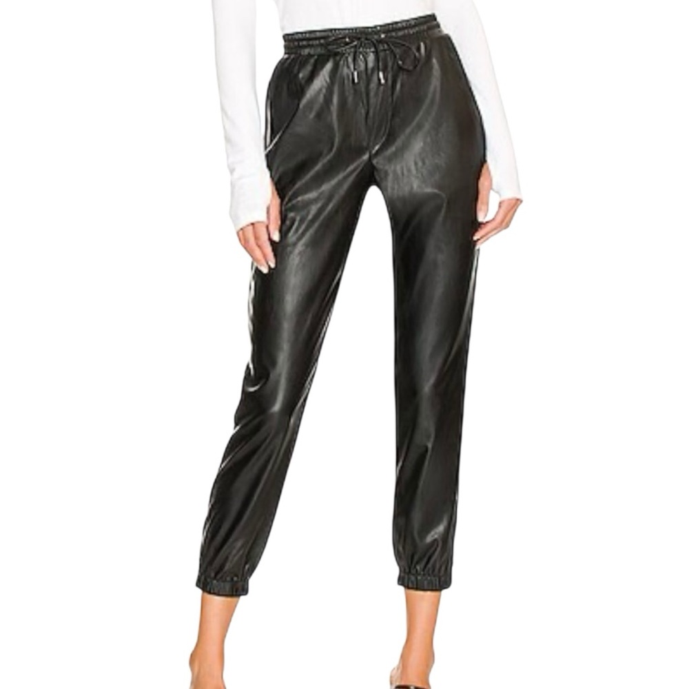 Paige Viviette Faux Leather Jogger in Black Small